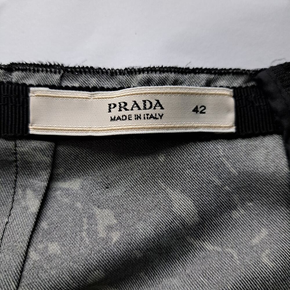 PRADA Silk Pencil Skirt Size 42 US 6  Printed Lace Black Blue Knee Length - Picture 4 of 10